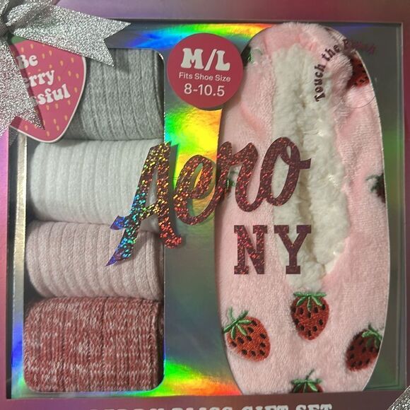 Aero Berry Bliss Pink Heather White 4 Pack Soft Slouchy Sock Slipper Gift Set - Picture 3 of 8